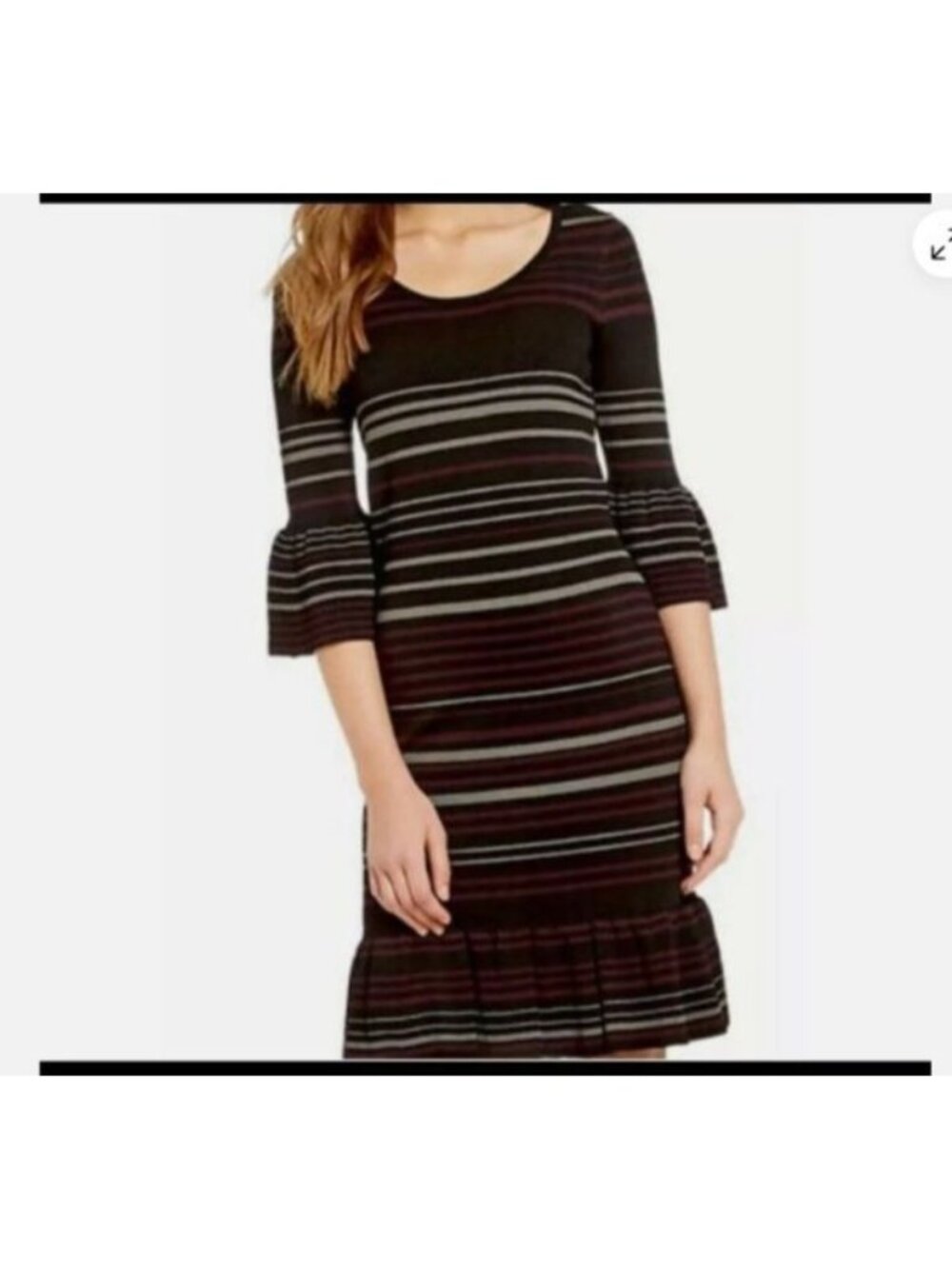 Max Studio Striped Knit sweater Dress Bell Sleeves Ruffle Size Large new $148